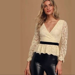 Andie Cream Lace Long Sleeve Peplum Top Ali & Jay